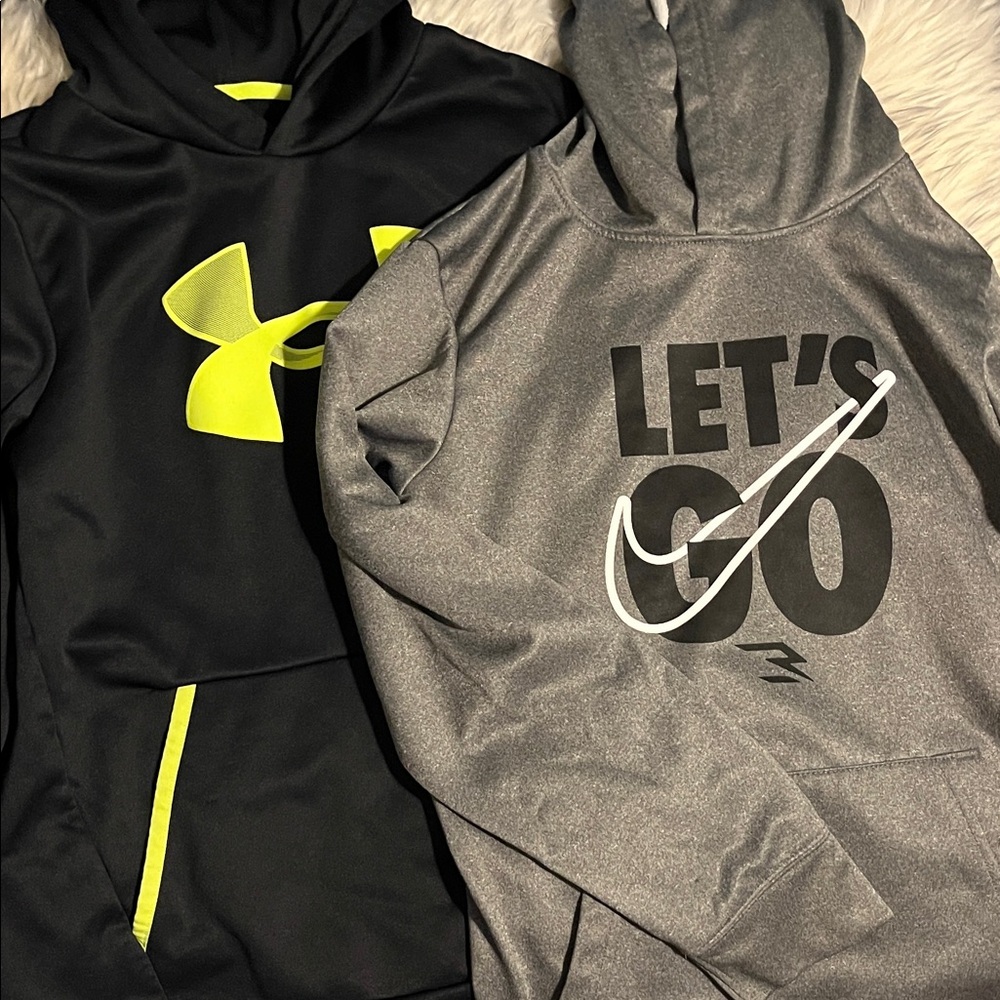 Nike Kids Hoodie - Gray with Black and White Logo
